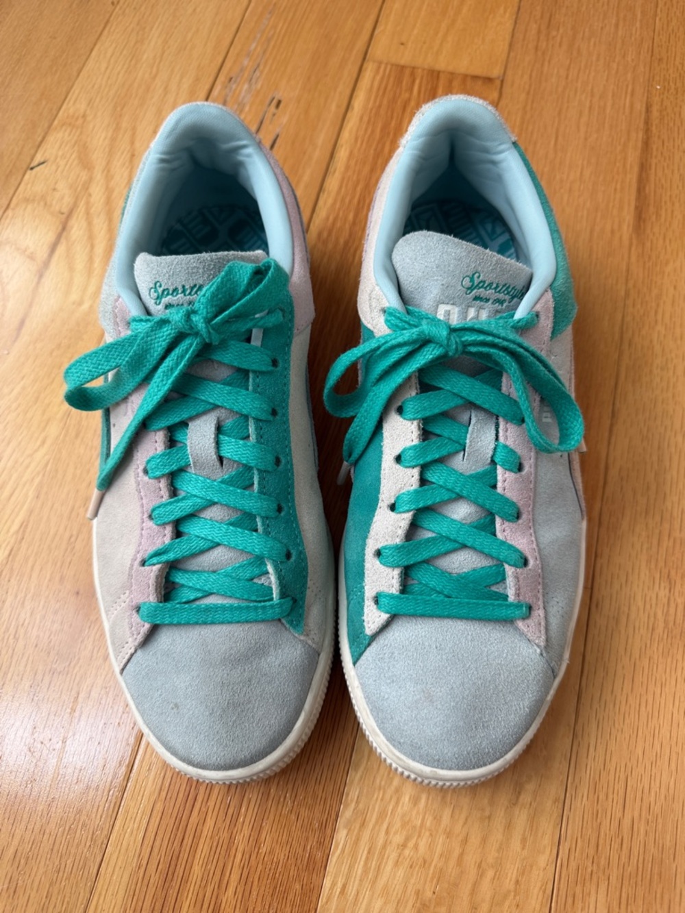 Puma Teal, Light Gray & Pink Suede Women's Sneakers